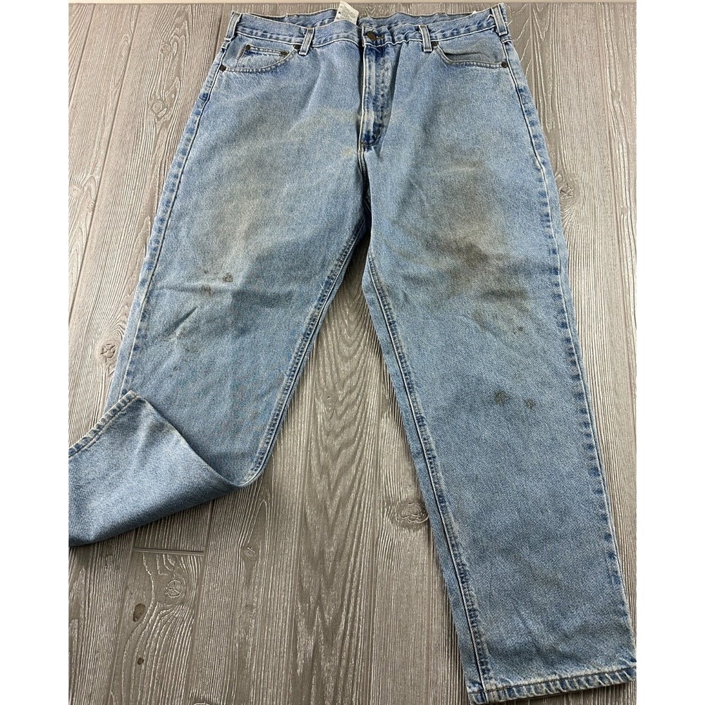Carhartt Men's Jeans B17 STW Relaxed Fit Blue Denim Work Size 42X32 Light Wash